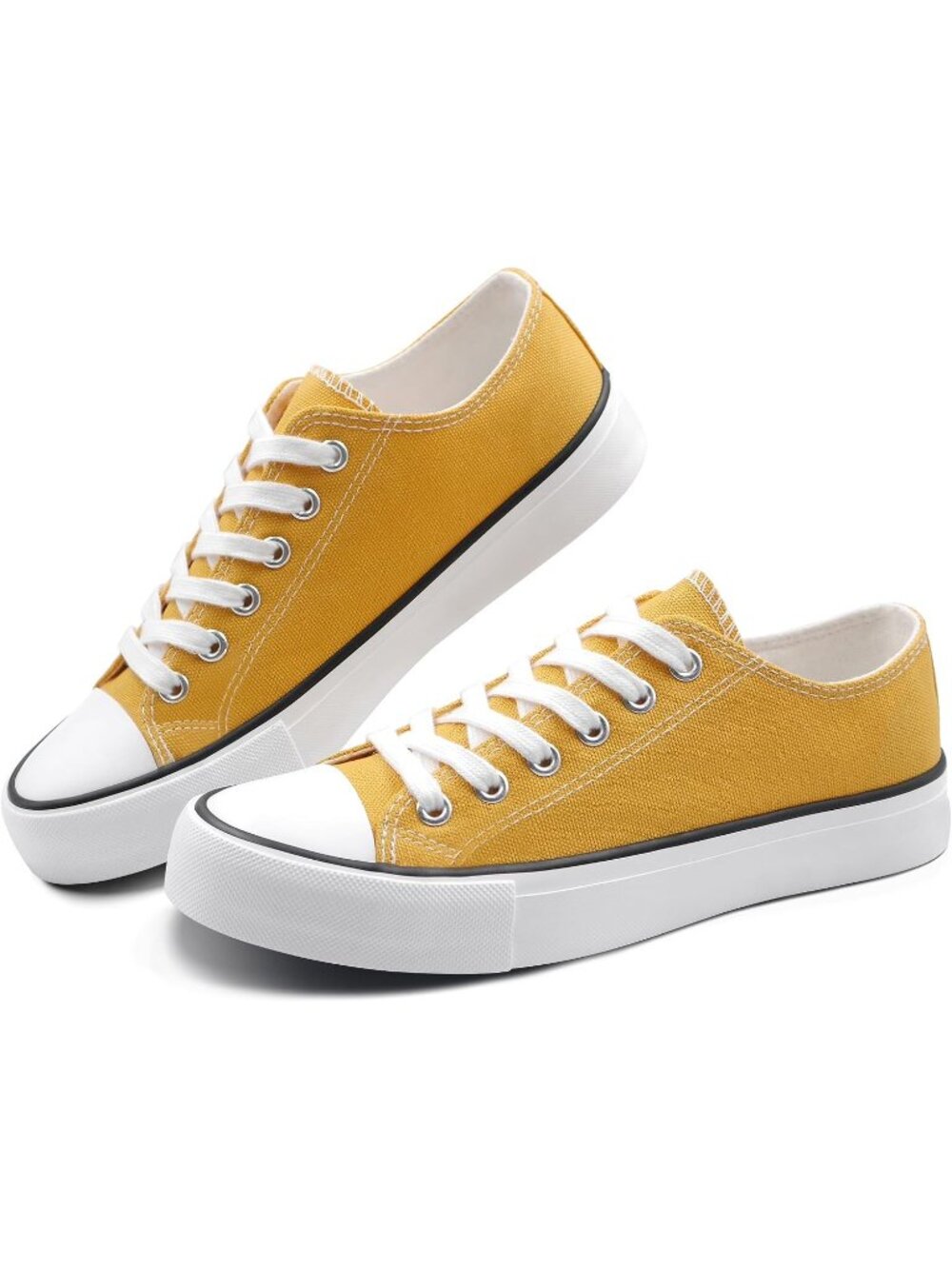 Women's Mustard Canvas Low Top and Lace up Fashion Classic Flexible Sneakers - Picture 3 of 6